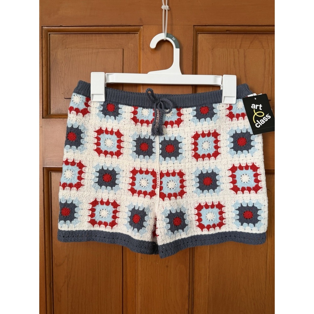 Girls' Art Class Crochet Red, White & Blue Granny Square Shorts Size Large NWT